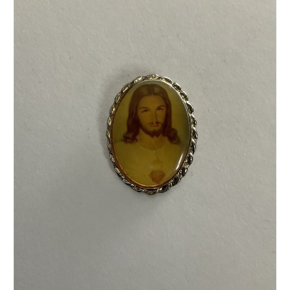 Sacred Heart of Jesus Gold Tone Border Lapel Pin Religious Christian